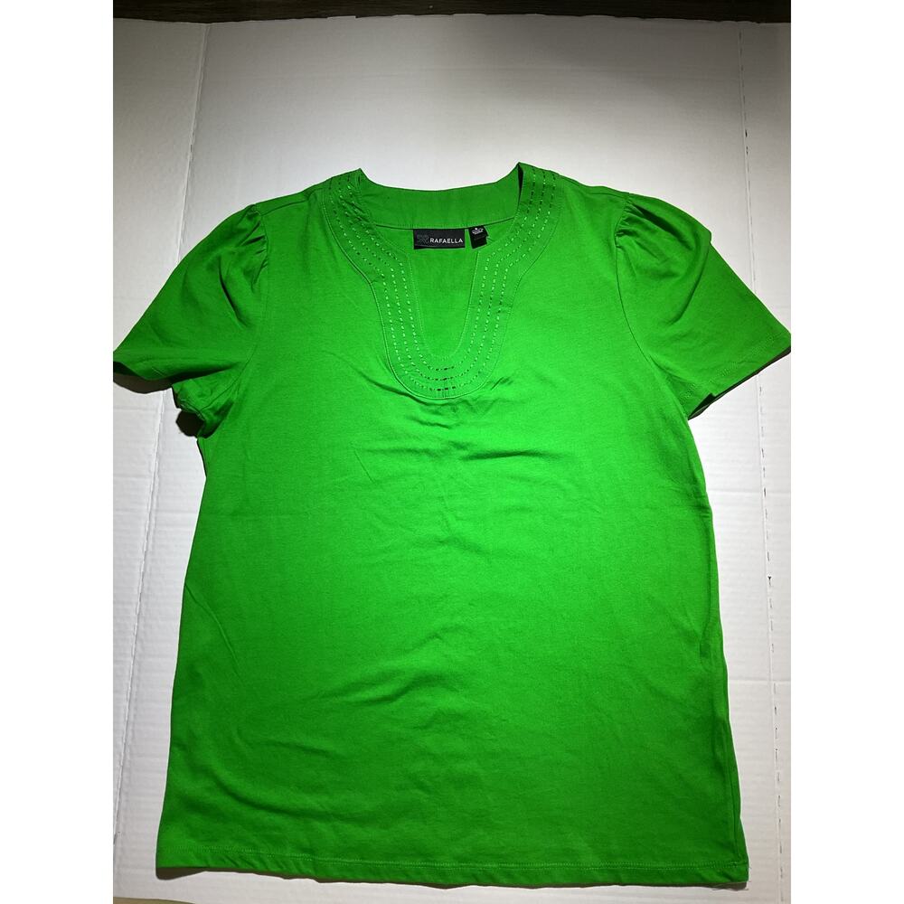 Rafaella Green Short Sleeve V-Neck Top